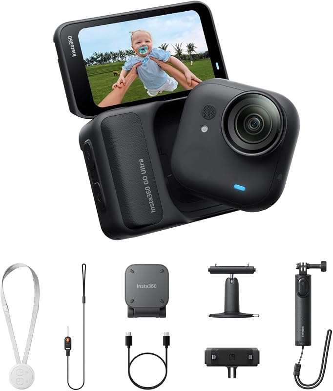 Insta360 GO Ultra Creator Bundle - Small 4K Vlogging Camera, Hands-Free, POV Cam, 1/1.28" Sensor, 53g Lightweight