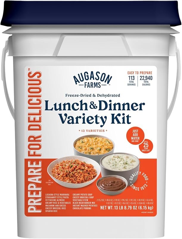 Lunch & Dinner Variety Kit Emergency Food Supply, 113 Servings, 25 Year Shelf Life - Dehydrated Meals, Survival Food