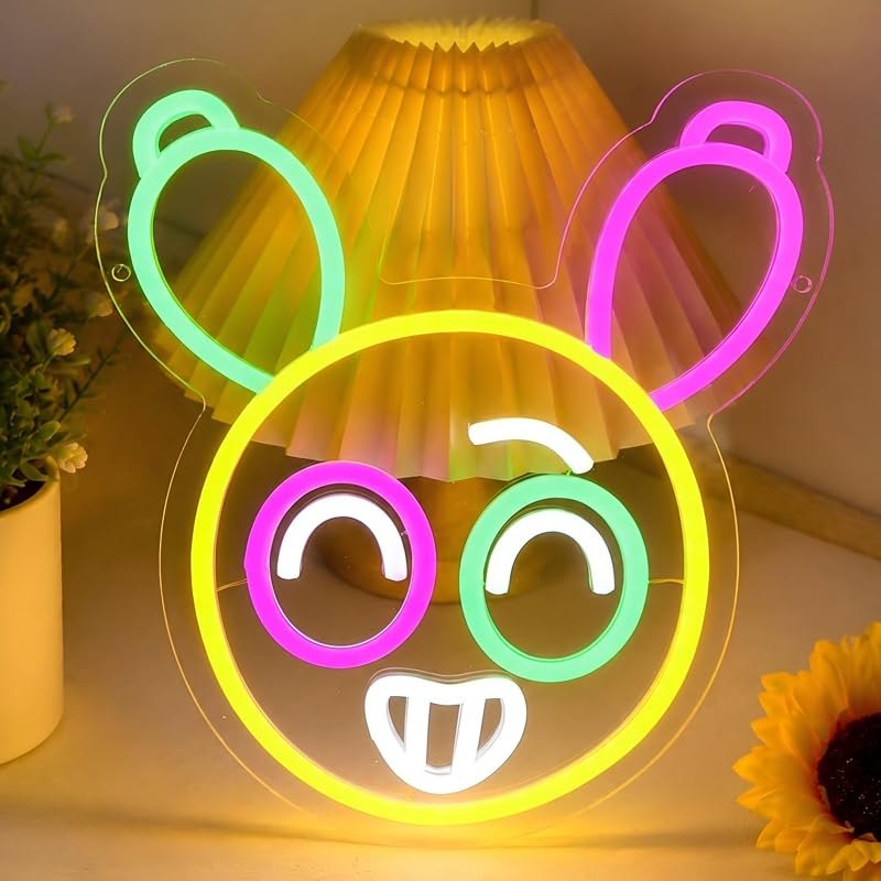 Dandy Balloon Animal Neon Sign Balloon Cartoon Neon Sign for Wall Decor, Retro Toon Horror Game Fan Gifts, Funny Bunny
