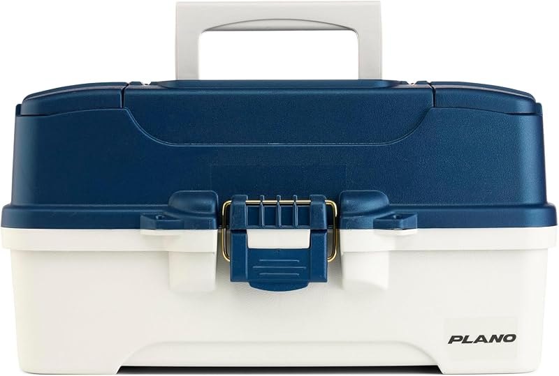 Plano Three-Tray Tackle Box, Blue/White, Rust-Proof Brass Latch, Top-Access Tray with Deep Storage, Made in the USA