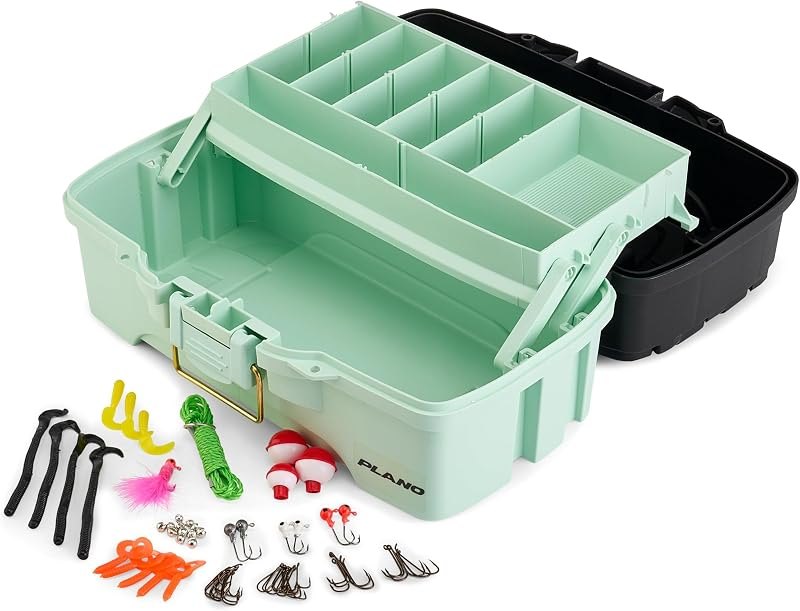 Plano Catch All One-Tray Tackle Box Kit, Black/Blue, Rust-Proof Brass Latch, Top-Access Tray with Deep Storage, Made