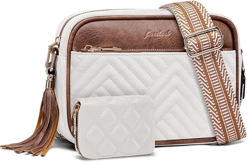 Crossbody Bags for Women Shoulder Handbags: Quilted Wallet Set Vegan Leather Purses with Tassel Adjustable Guitar Wide