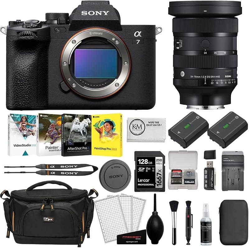 Sony a7 IV Mirrorless Digital Camera with Sigma 24-70mm Lens with Extra NP-FZ100 Battery + 128GB SD Card + Photo