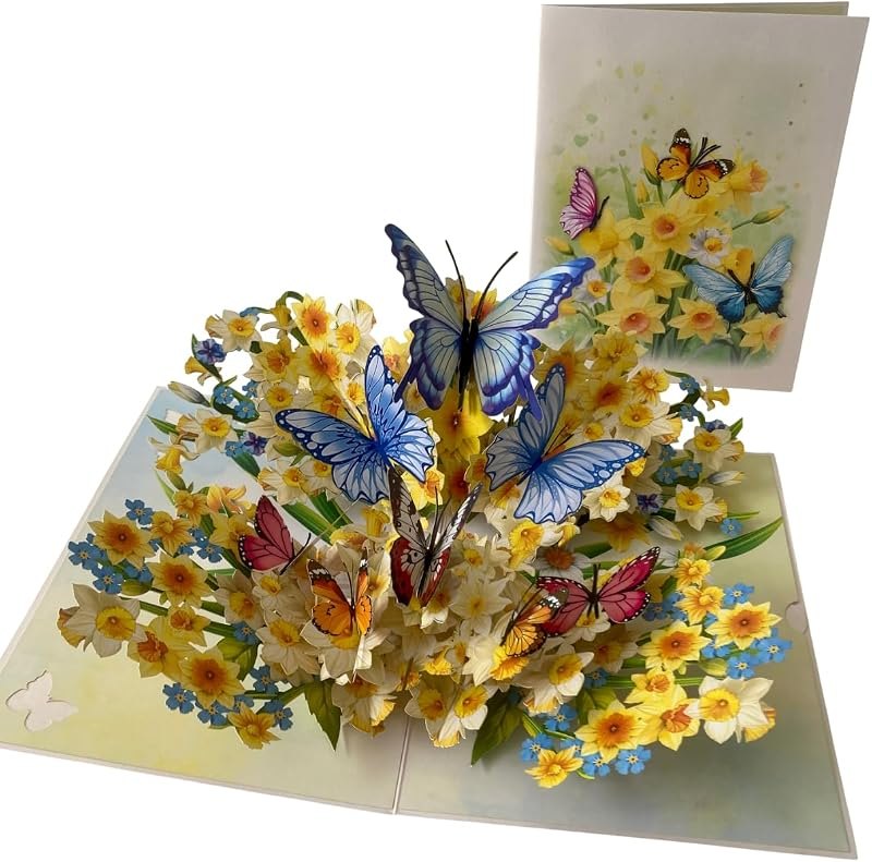 Pop Up Birthday Card for Women, 3D Daffodil and Butterfly Greeting Card — The best gifts for your special vale for
