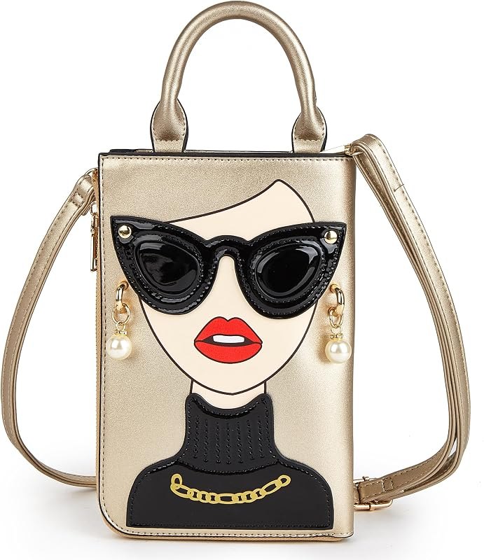 Women Novelty Lady Face Shoulder Bags Funky PU Leather Top Handle Satchel Handbags Clutch Purse for Women — shoulder