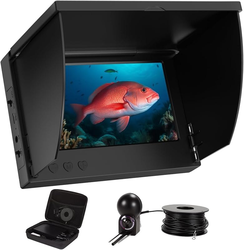 Underwater Fishing Camera 5 Inch, 1000TVL IPS Monitor Fish Finder, Wide Angle IP68 Waterproof, Infrared Night Vision