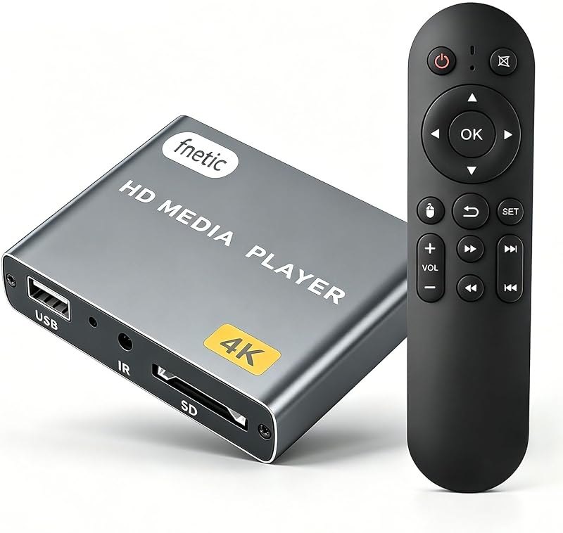 Fneitc 4K Full-HD Media Player with USB/SD Card Slot for TV Digital Signage — Media players like VLC, image editor for