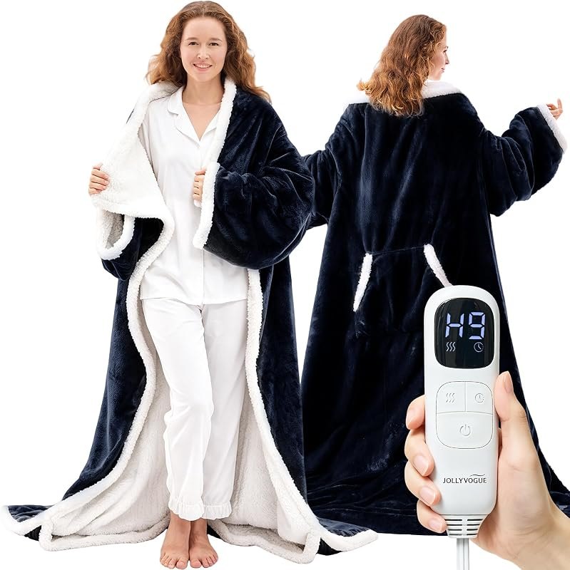 JOLLYVOGUE Wearable Heated Blanket - Heating Electric Blanket with Sleeves & Foot Pocket, Heated Throw for Adult