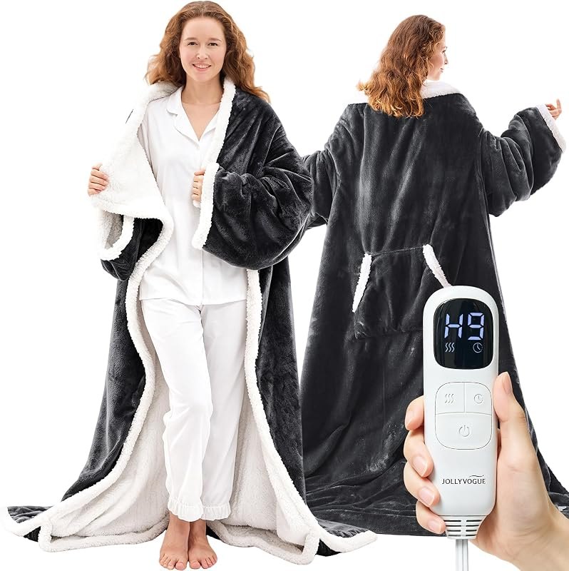 JOLLYVOGUE Wearable Heated Blanket - Heating Electric Blanket with Sleeves & Foot Pocket, Heated Throw for Adult