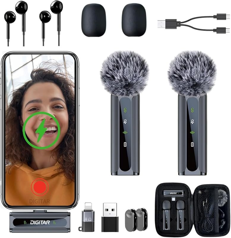 Wireless Lavalier Microphone for PC/iPhone/Android/iPad, Clip-on Mics for Audio Video Recording, Bluetooth USB