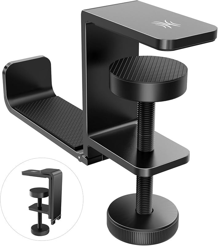 OneOdio MTL99 Foldable Headphone Stand, Metal Headset Holder Space-Saving Table Hook, Clamp-on Under Desk Hanger