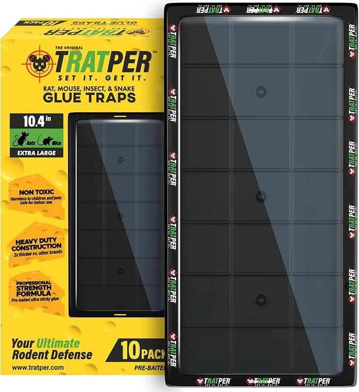 TRATPER Glue Traps for Mice,Rat,Mouse,Snake,Lizard,Insect. 10 Pack. Extra Strength,Pre-Baited Adhesive.Heavy Duty
