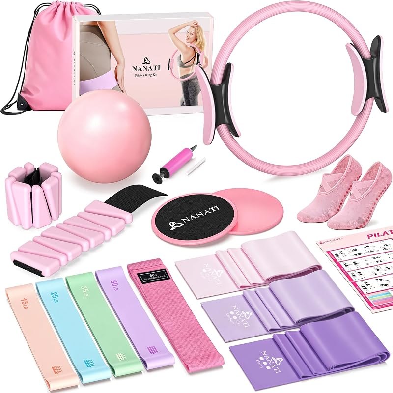 NANATI Pilates Kit, Home Pilates Workout Kit for Women, Pilates Equipment with 14.5"" Pilates Ring and Ball