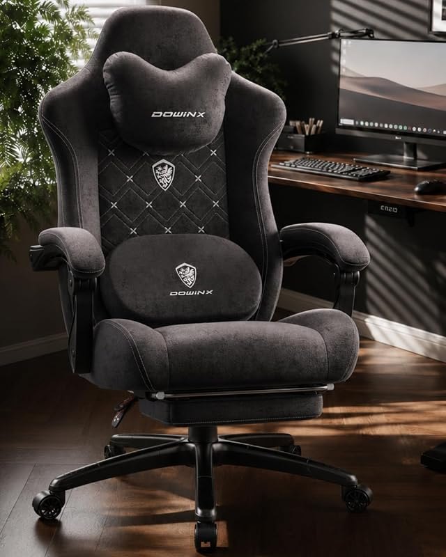 Dowinx Gaming Chair with Heated Massage Lumbar Support,Big and Tall Fabric Gaming Chairs for Adults with Footrest