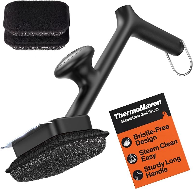 ThermoMaven Bristle-Free BBQ Grill Brush - No Wire Risk Steam Cleaner Removes Burnt Grease Fast - 17" Cool-Touch