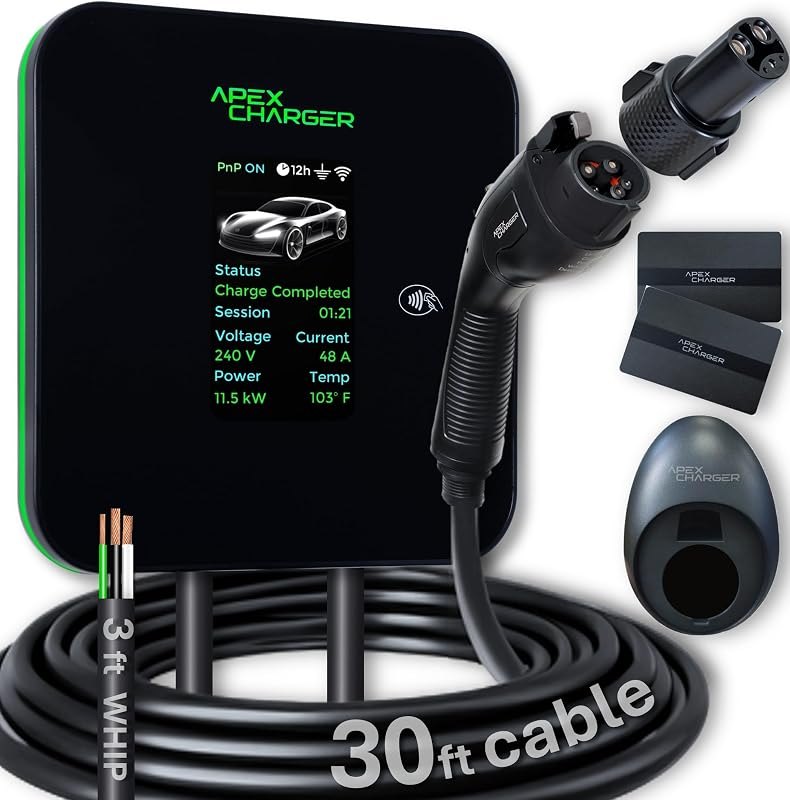 MACH 2:Fast Hardwired Level 2 EV Charger J1772 car Connector, 48 amp Garage-pro wall-Mount EVSE - Electric Vehicle