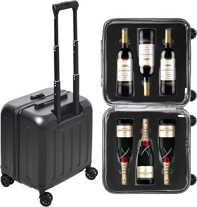 wine luggage 6-Bottle Airline Approved Wine Suitcase, TSA-Friendly Carry-On Luggage with Shockproof Foam — wine hard