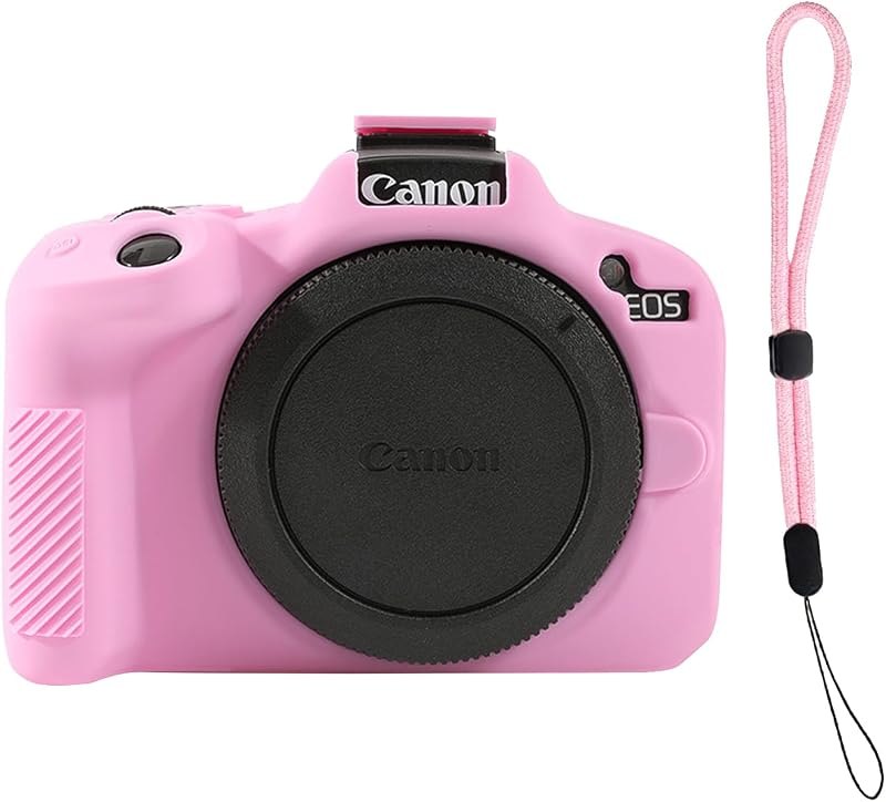 Silicone Case for Canon EOS R50 Camera Case with Wrist Strap (Pink) — Canon for beginner mirrorless camera refill