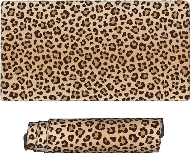 Leopard Print Large Extended Mouse Pads XL Mousepad with Stitched Edges Cheetah Animal Non-Slip Rubber Base Computer