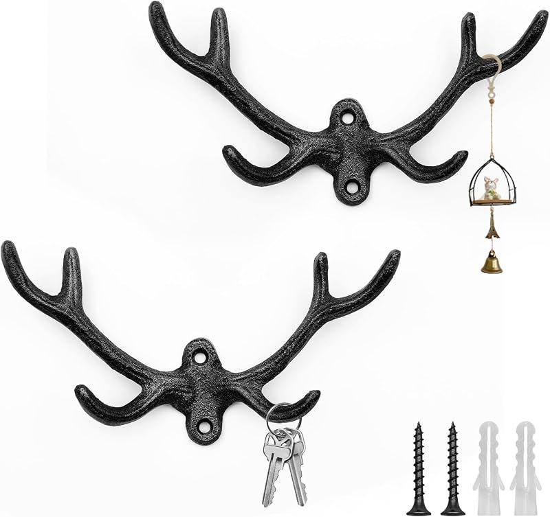 2 Pack Cast Iron Antler Hooks — home wall hanger for home wall hanger