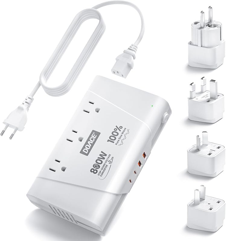 DOACE 800W 220V to 110V Pure Sine Wave Voltage Converter, White — best white power adapter for white power adapter