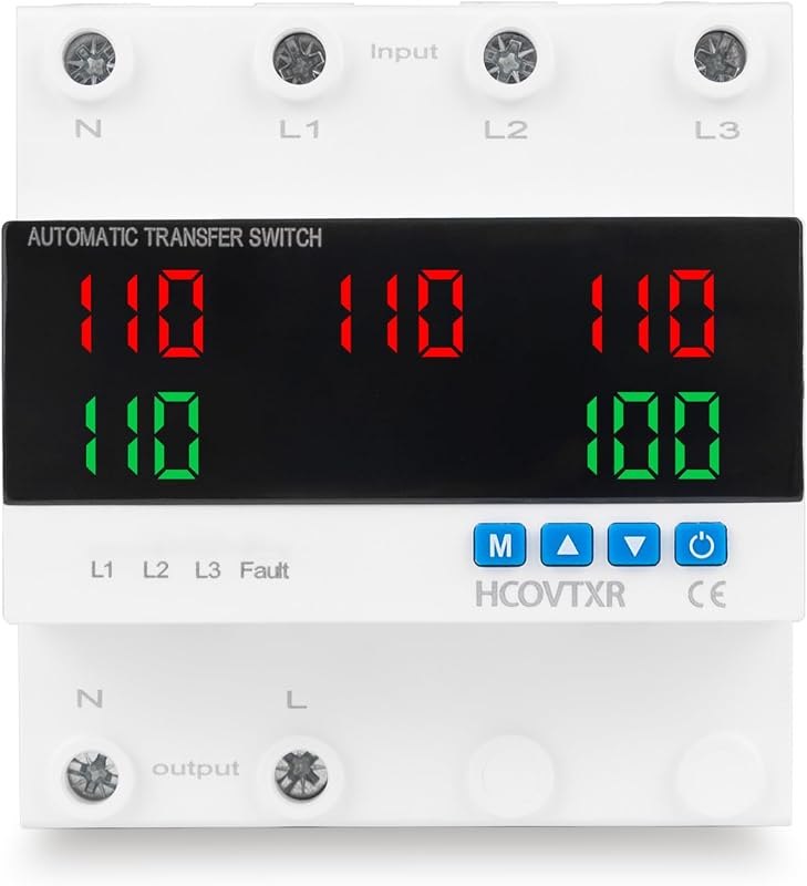 Automatic Transfer Switch 100A 110V Inverter Generator Transfer Switch with 5 Digits LED Display,Three Power Selector
