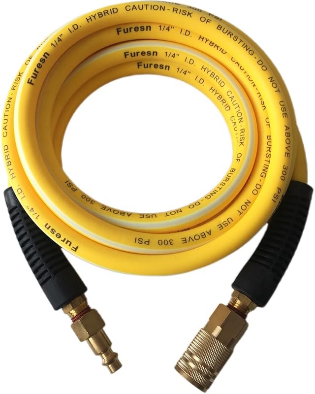Air Hose 1/4 in x 10 ft, Heavy Duty, Lightweight, Kink Resistant, Hybrid Air Compressor Hose with 1/4 in Solid Brass