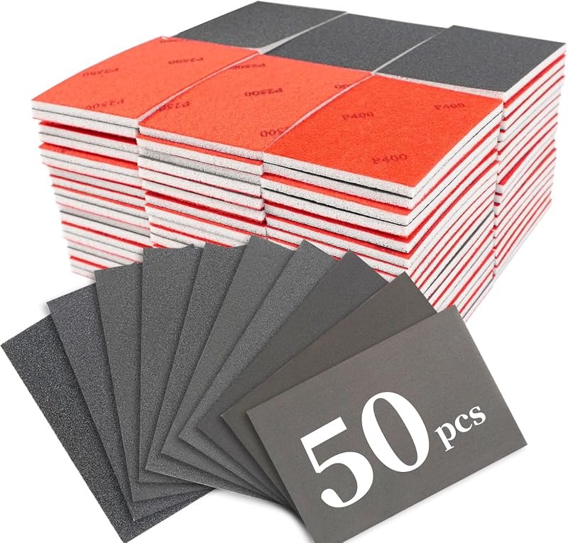 50 PCS Sandpaper Sanding Sponge Assortment 180-3000 Grit Sandpaper Block — woodworking sanding sponge for hook loop