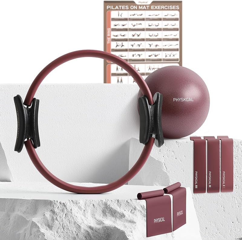PhysKcal Pilates Kit, 15-Inch Pilates Ring with 1x Pilates Ball & 5X Bands — Mats, bands, and home workout gear w for