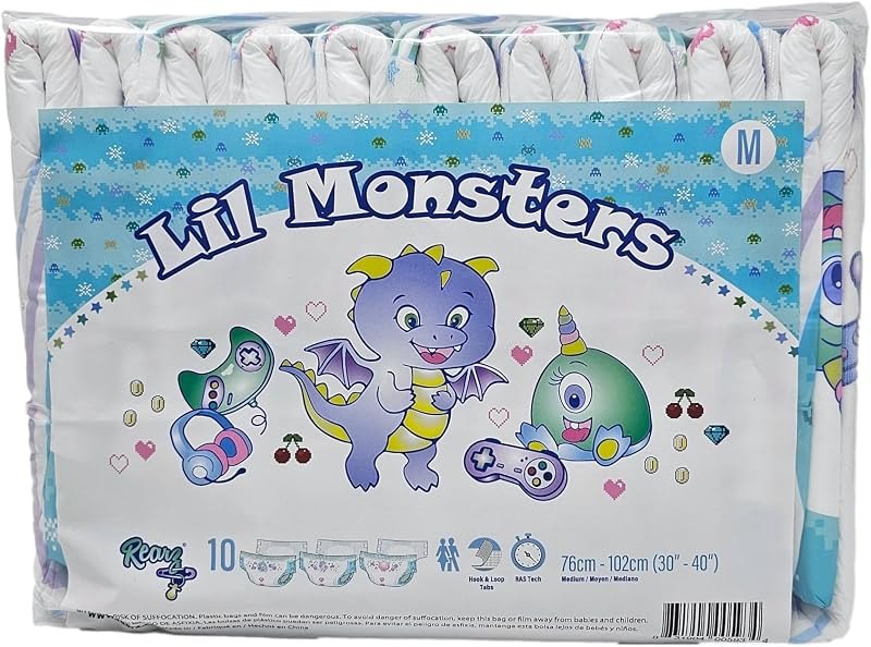 Rearz - Lil Monsters - 11,000ml Adult Diapers (10 Pack) (Medium) — Highest Rated Adult Diapers for your for highest