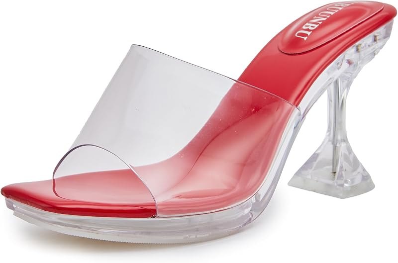 Clear Heels for Women Sexy Little Platform High Heel Transparent Straps Dress Shoes Comfortable Stilletos Square Toe