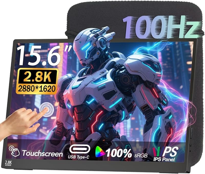 15.6" 100Hz Portable Monitor Touchscreen 1080P 10-Point Touch Screen Monitor Portable with Protective Sleeve Built-in