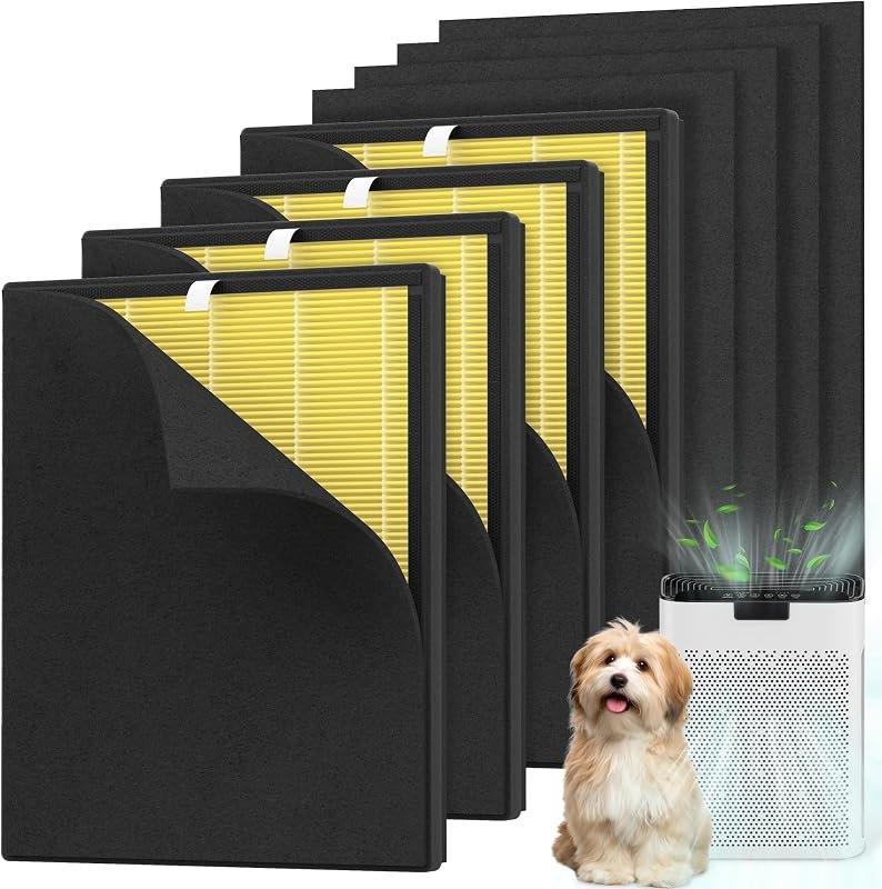 4 Packs KJ190L Pet Care Replacement Filter Compatible with MOOKA KJ190 KJ190L KJ190H Air Purifi-er, Washable 3-Stage