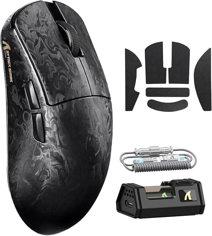 ATTACK SHARK R11Ultra 8K Carbon Fiber Wireless Gaming Mouse-Black Ink+Tape