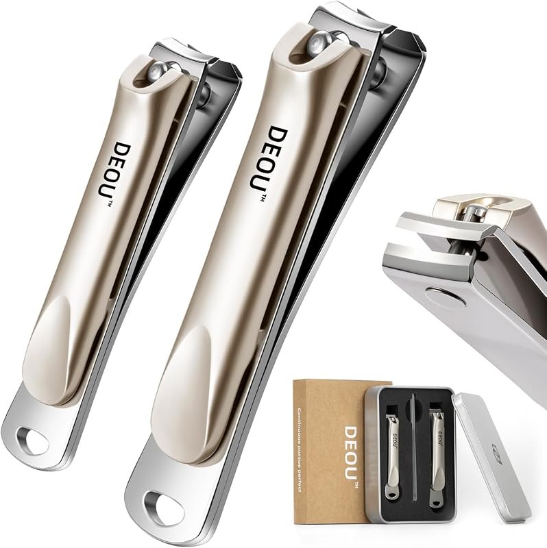 DEOU 3-in-1 Professional Nail Clipper Set - Stainless Steel Large/Medium Flat-Edge Clippers with Built-in Nail File