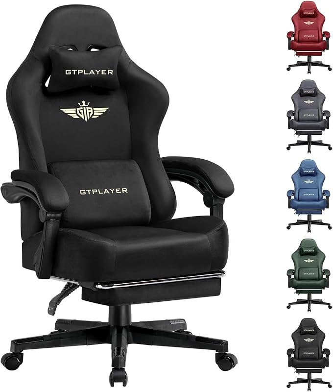 GTPLAYER Gaming Chair Fabric with Pocket Spring Cushion, Big and Tall Gamings Chairs 350LBS High Back Computer Chair