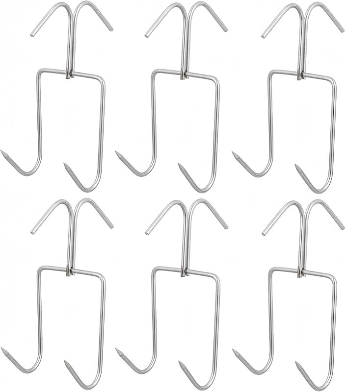 6 Pcs Stainless Steel Meat Hooks, Durable Smoker Grill Hangers for Hanging Duck, Chicken, Beef, Sausage, Outdoor BBQ