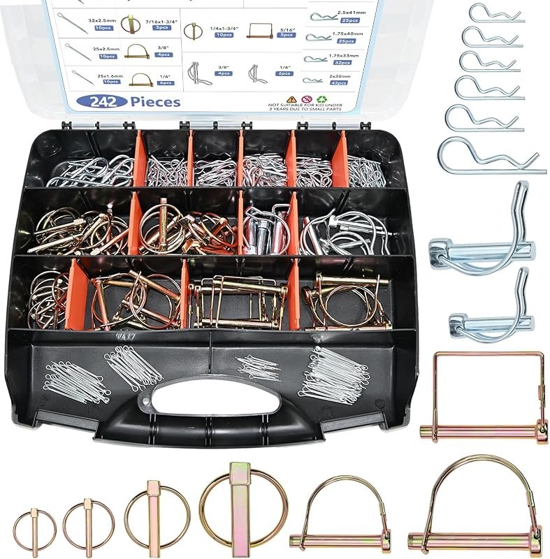 242 PCS Hitch Pins Assortment Kit — Hitch pins, PTO, fence, and tractor for hitch pins pto fence