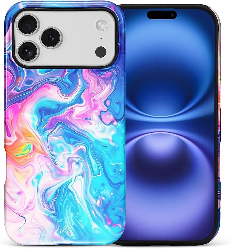 Case for iPhone 17 Pro Max/18 Pro Max,Anti Drop Scratch Frosted Protective Cover Case-Blue Pink Patterm — case for