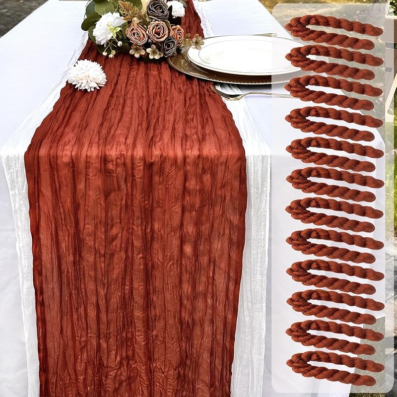 12 Pack Terracotta Cheesecloth Table Runner 22x120 Inch-Naturally Dyed Colors Sheer Gauze Cheese Cloth Wedding Bridal