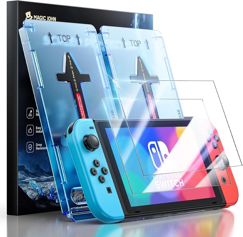 MAGIC JOHN for Nintendo Switch OLED Screen Protector (2021, 7.0"), Eye-Protection Blue-Light Filter, Auto Dust