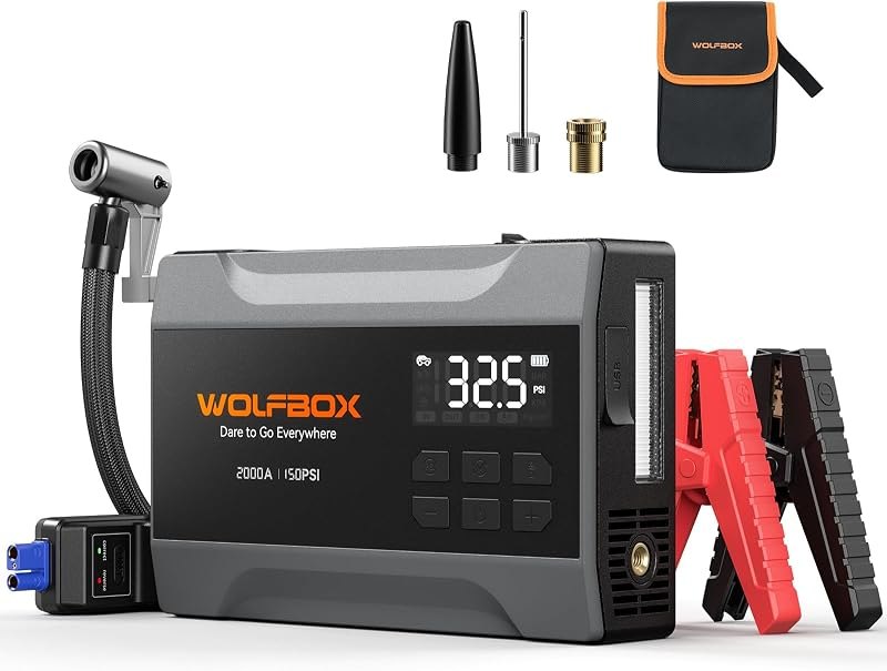 WOLFBOX MV10A 2000A Jump Starter with Air Compressor, Portable 12V Jump Box — best jump starter air compressor for