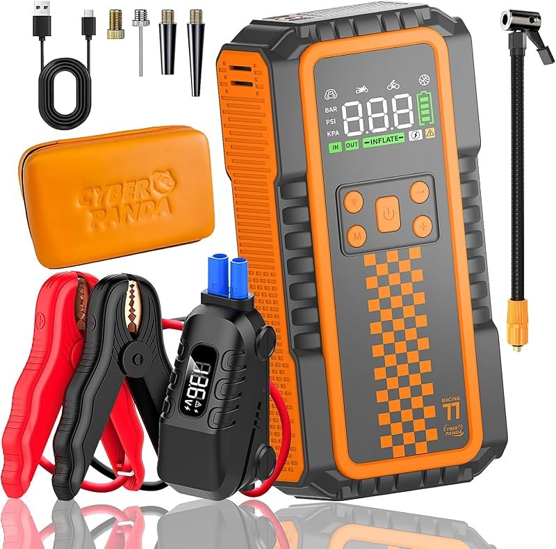 CyberPanda X300 Car Jump Starter, 6000A Peak Portable Car Jump Starter(10.0 Gas/8.0 Diesel) with Air Compressor