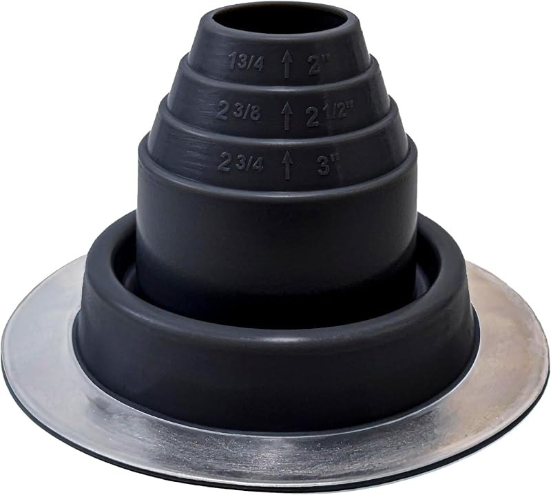 EPDM Pipe Flashing with Aluminum Base for Roofing, Plumbing, and Ventilation #2 - Fits Pipes 1-3/4” to 3-1/4” OD —
