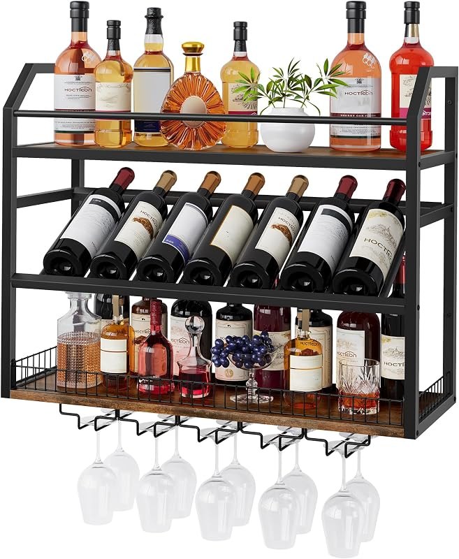 Hoctieon Wall Mount Wine Rack, Wall Mounted Wine Bottle Rack for Display and Storage, Hanging Bottle Holder, for