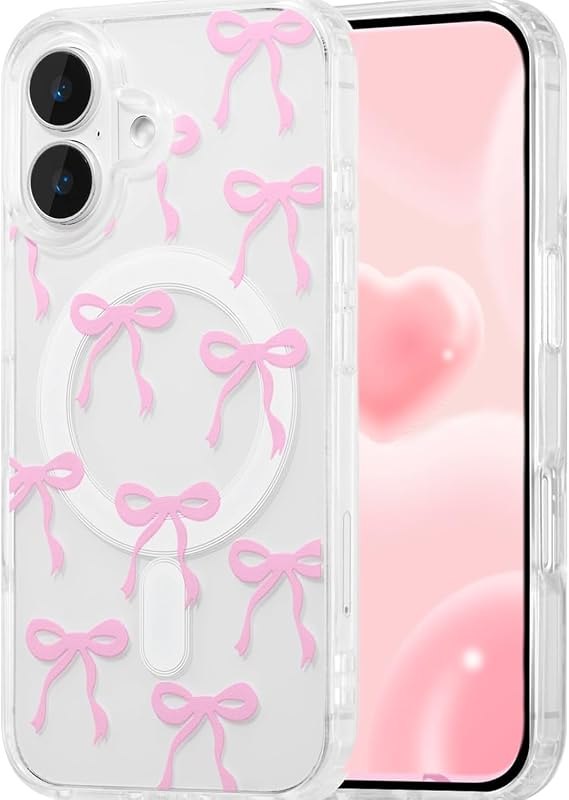 Magnetic for iPhone 17 Case, Bow Case Compatible with MagSafe, Clear Transparent Ribbon Anti-Yellowing Shockproof