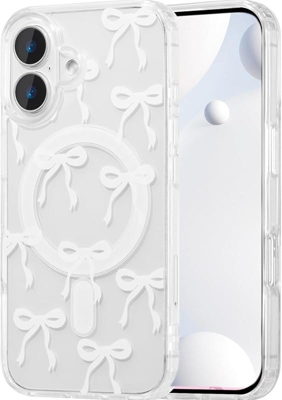 Magnetic for iPhone 16 Case, Bow Case Compatible with MagSafe, Clear Transparent Ribbon Anti-Yellowing Shockproof