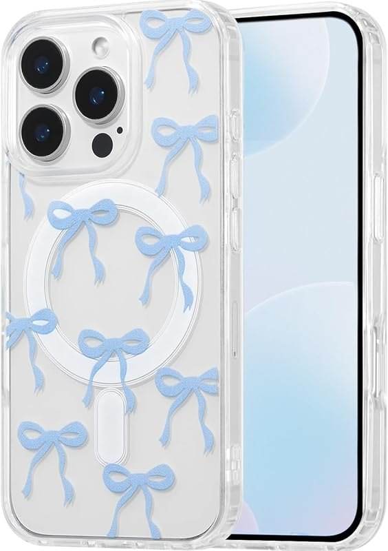 Magnetic for iPhone 16 Pro Max Case, Bow Case Compatible with MagSafe, Clear Transparent Ribbon Anti-Yellowing