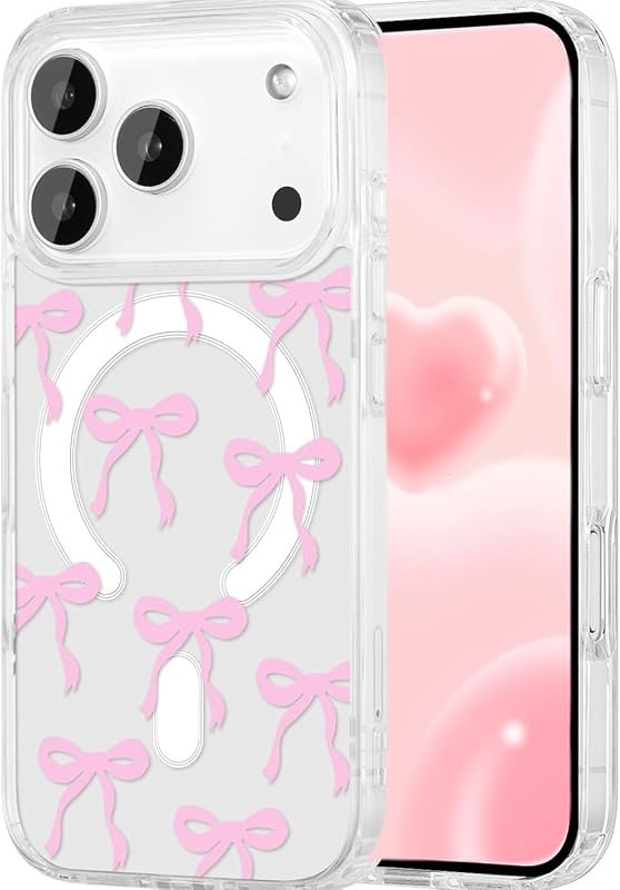 Magnetic for iPhone 17 Pro Max Case, Bow Case Compatible with MagSafe, Clear Transparent Ribbon Anti-Yellowing