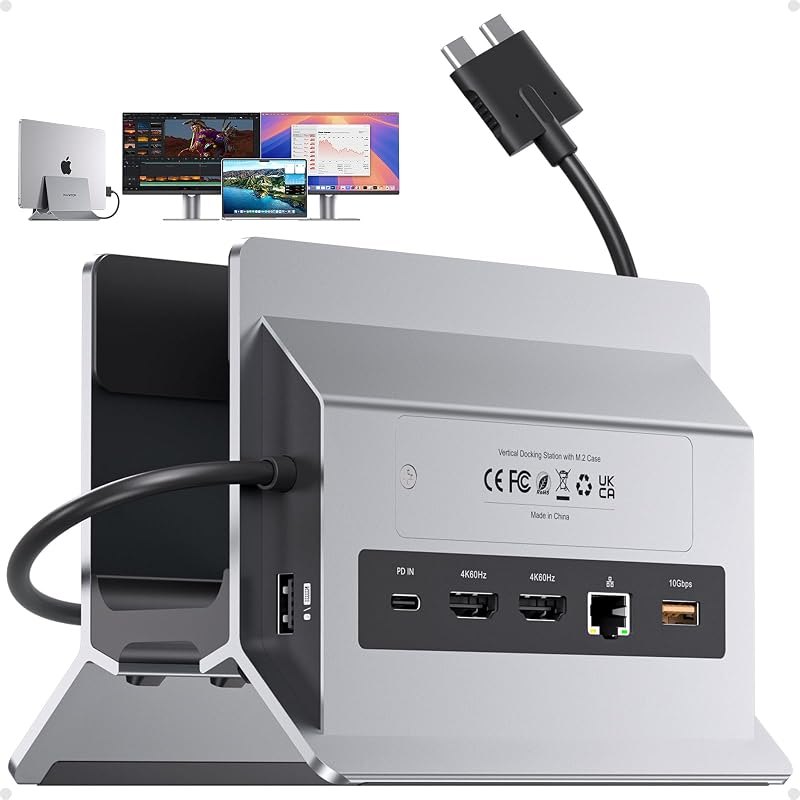 MacBook Docking Station Dual Monitor 4K@60Hz with M.2 NVMe SSD Enclosure — Hubs, docks, SSDs, webcams, keyboard for